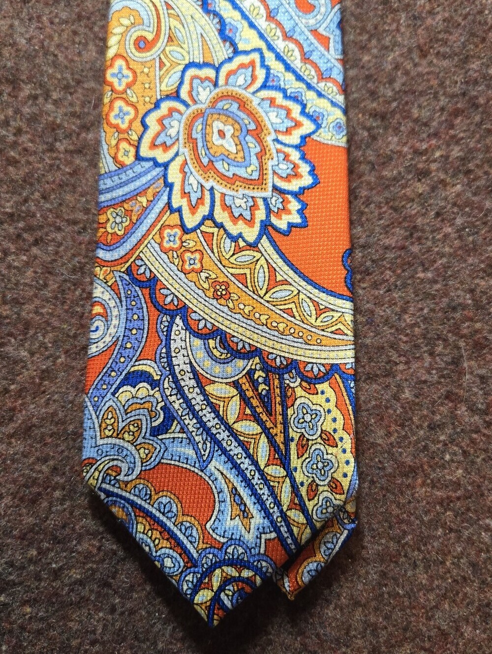 Croft And Barrow Silk Tie Lot Of 2 Paisley And Plaid Orange Pink Blue - Picture 2 of 6